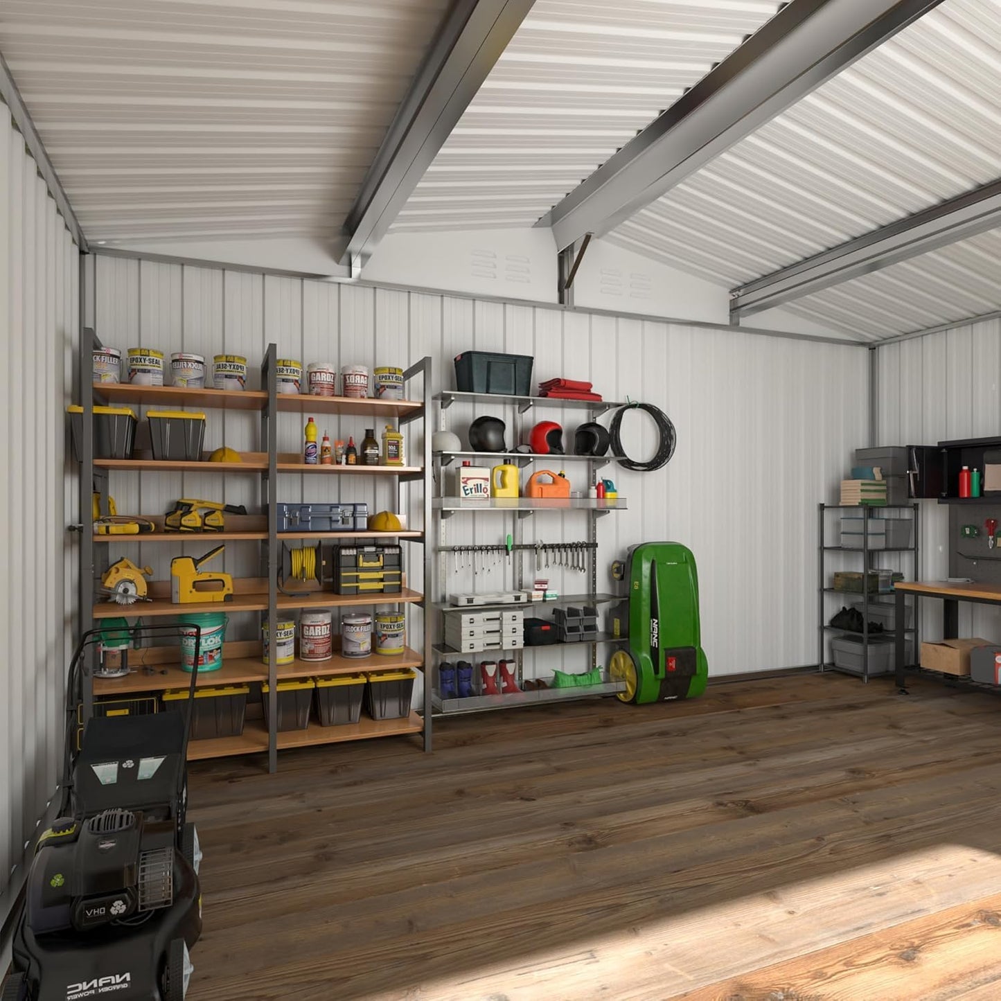 WKM 8X12 FT Outdoor Storage Shed, Utility Metal Tool Storage with Lockable Doors and Updated Frame Structure, Metal Garden Shed for Backyard, Patio Lawn, Black