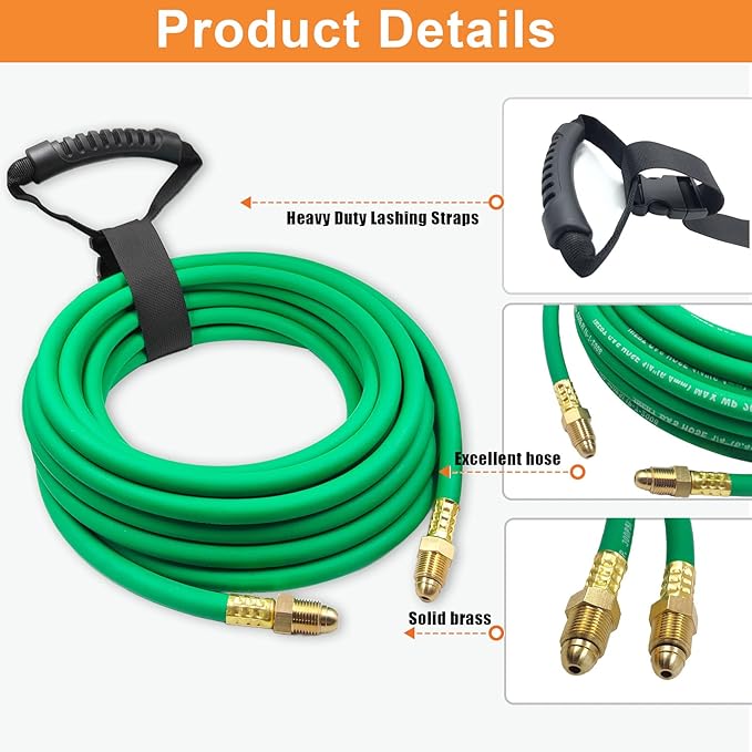 30FT Argon Gas Hose, Inert Gas Welding Hoses for MIG/TIG Welding Regulator，Argon/CO2 Flowmeter Regulator Hose, 5/8" UNF-18RH, NPT Fittings, Welding Accessories for MIG/TIG Welder