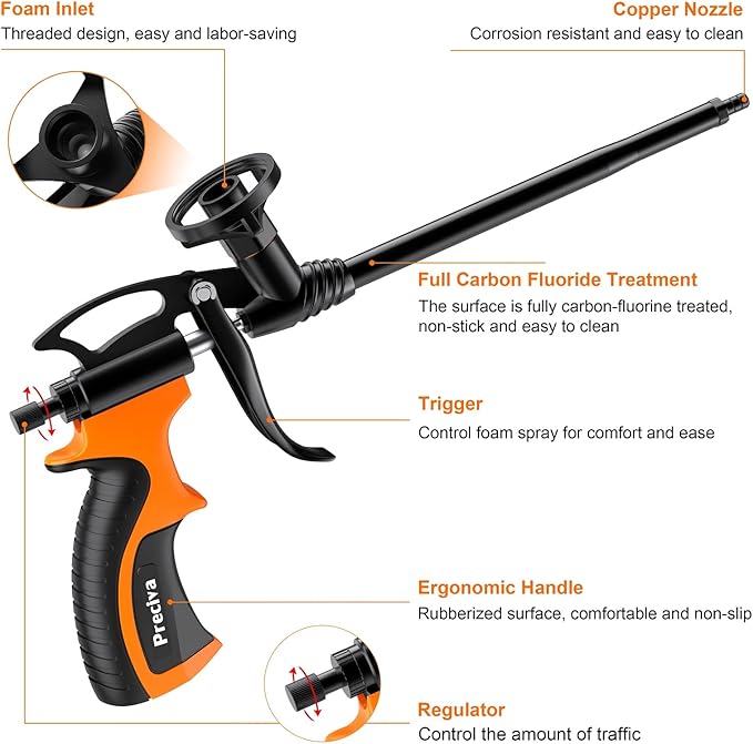 Preciva 2 PCS Spray Foam Gun, Upgrade Pu Expanding Foaming Gun Professional Caulking Gun Insulation Suitable for Caulking, Filling, Sealing