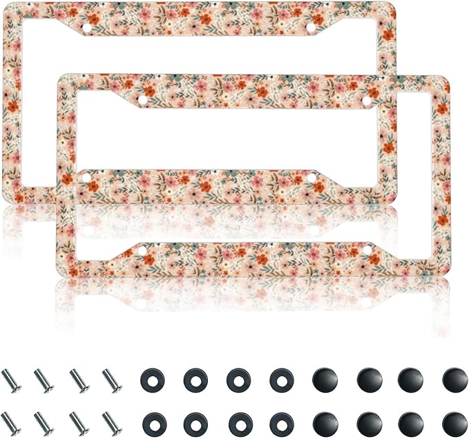 License Plate Frame 2 Pack Front Rear Aluminum Metal Rust-Proof Universal Car Tag Frames Holder with 4 Holes Car Decor Accessory with Screws for Men Women - Boho Pigeon Flowers