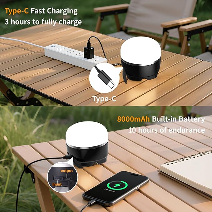 8000mAh LED Camping Lantern Rechargeable, 1000LM Emergency Lights for Home, 6 Brightness Adjustable Camp Light with 4 Light Modes, Waterproof Tent Light for Hurricane, Power Outages, Hiking