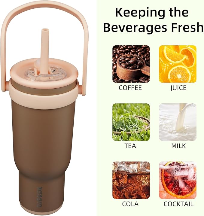 BJPKPK 40 OZ Insulated Travel Tumbler with Handle and Straw, Stainless Steel Water Bottle, Double Wall Vacuum Insulated Mug, for Work, Car, Travel, Coffee