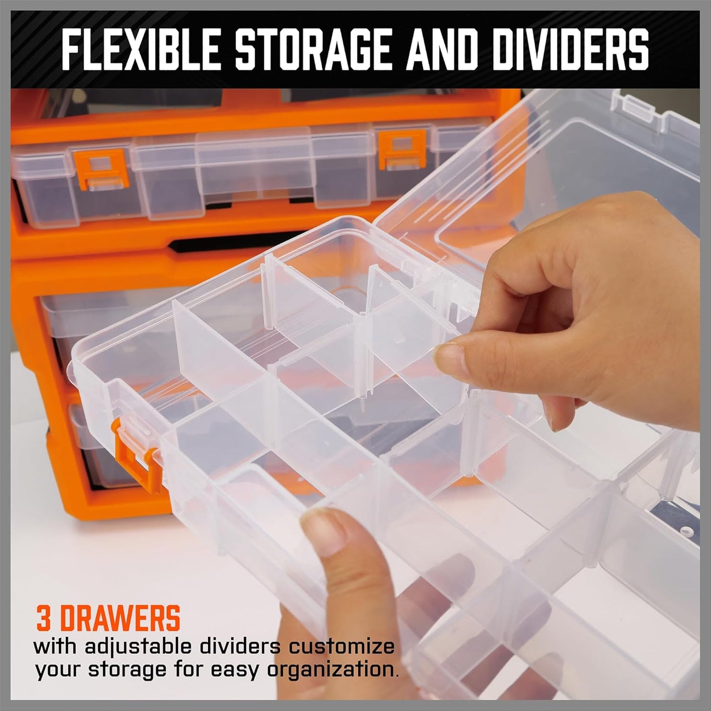 HORUSDY 38-Drawer Durable Screw Organizer, Small Parts Organizer for Hardware, Tools, Screws, Heavy-Duty Wall Cabinet Storage of Beads, Crafts (3 Large Drawers with Dividers for 36 Compartments)