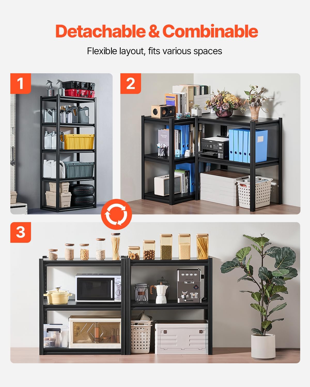 VEVOR Storage Shelves, 2000 lbs, 5 Tier Garage Storage Shelving, 18" D x 32" W x 72" H Adjustable Metal Shelves for Garage Shelves Utility Rack Shelf, Ideal for Kitchen, Warehouse, Basement, Black