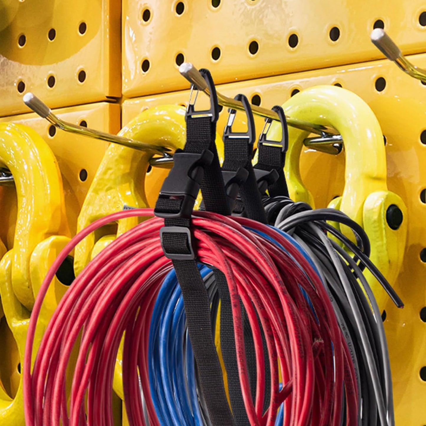 6 Pack 17 Inch Adjustable Extension Cord Holder Organizer with Triangle Clips Heavy Duty Storage Straps Extension Cord Hanger for Men Workshop and Garage Organization and Storage (Black)