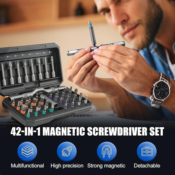 42 piece magnetic screw set, portable screwdriver set, DIY multi head ratchet screwdriver set maintenance tool, suitable for computers, glasses, bicycles, doorbells, furniture (Orange)