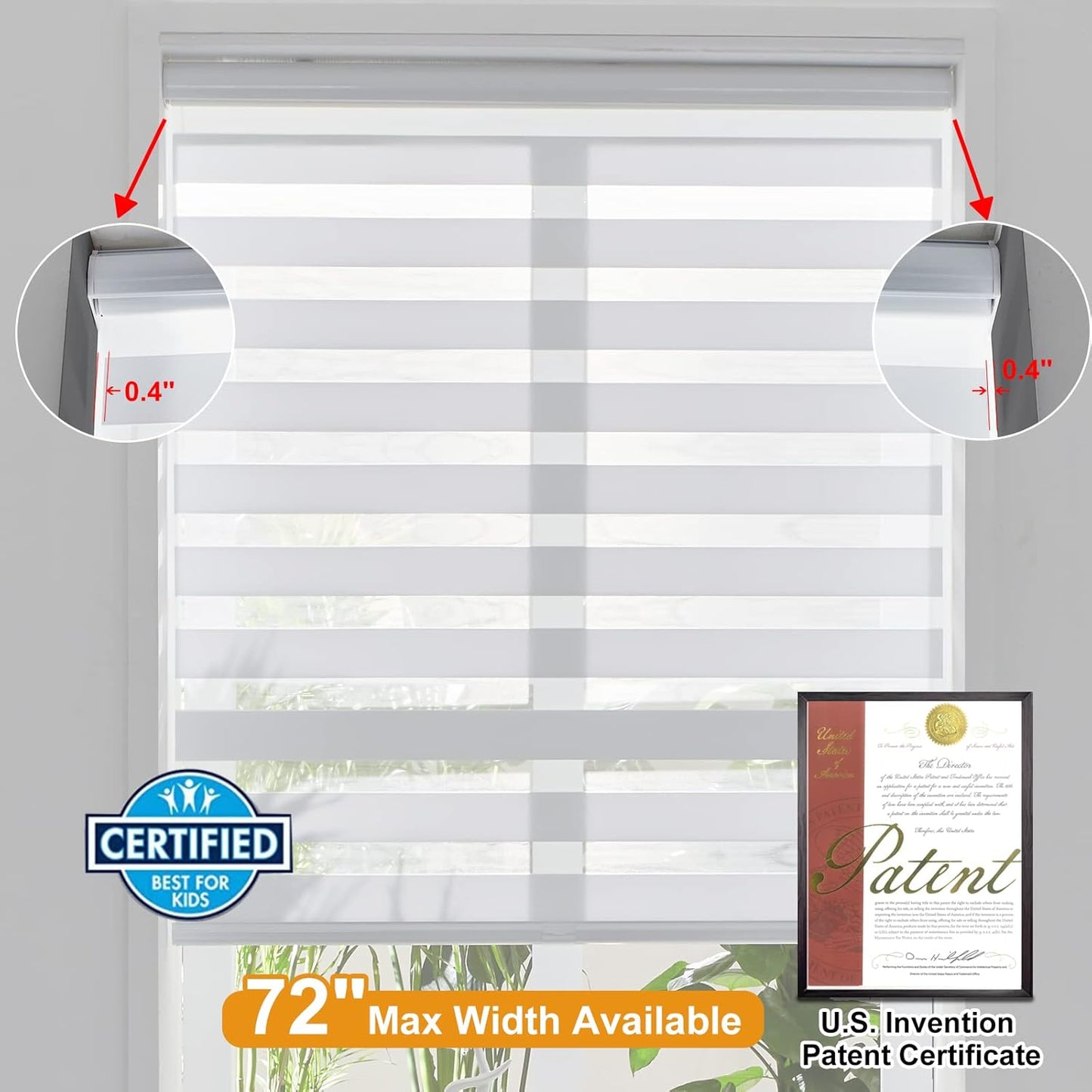 Persilux Cordless Zebra Blinds for Windows Free-Stop Roller Windows Shades (23" W X 64" H, White) Dual Layer Light Control for Day and Night, Light Filtering Sheer Shades for Home, Easy to Install
