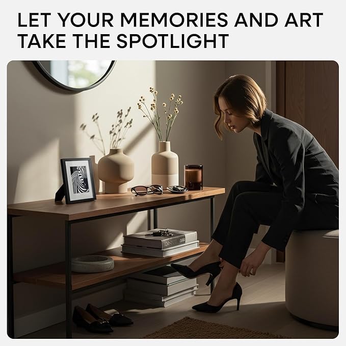 Homeforia 5x7 Picture Frame Black, High End Metal 5 x 7 Black Frames with Mat 4 x 6 for Art, 5x7 Desk Frame Matted to 4x6 inch Photo, 5 by 7 Wall or Tabletop Frames, Tempered Glass, Wall Kit, Set of 4