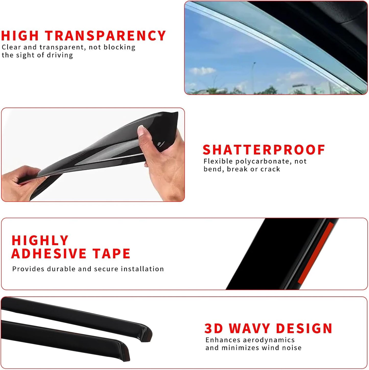 4pcs in Channel Rain Guards Fit for 2012 2013 2014 2015 2016 2017 Ford Focus Hatchback/Sedan, Durable Window Visors Side Wind Deflectors, Vent Shades Visors Shield