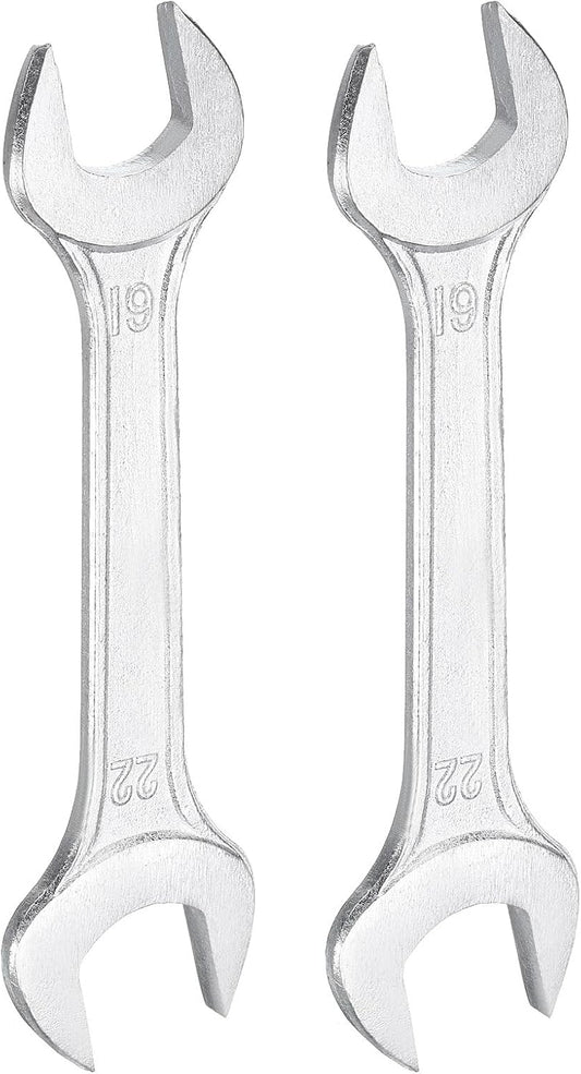 HARFINGTON 2pcs Double Open End Wrench 19mm x 22mm Metric 15 Degree Offset Angle Small Flat Head Wrench Galvanizing Open Ended Spanner for Automotive Repair Furniture Assembly