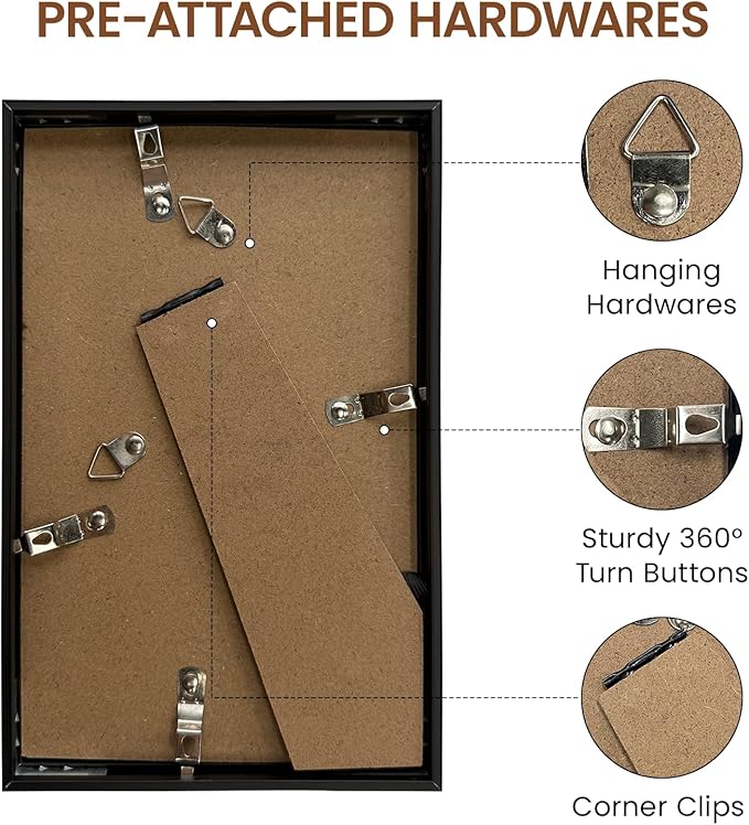 Heimlove 5x8 Metal Picture Frame,Black Aluminum Photo Frames-Real Tempered Glass,Tabletop Display,Mounting Horizontally or Vertically Decor for Wall-1Pack