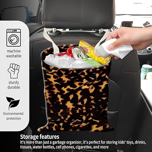 Car Garbage Can, Seat Back Hanging Cute Car Trash Can Bag, Car Organizer and Storage Bag for Travelling, Outdoor Cute Yellow Black Pattern