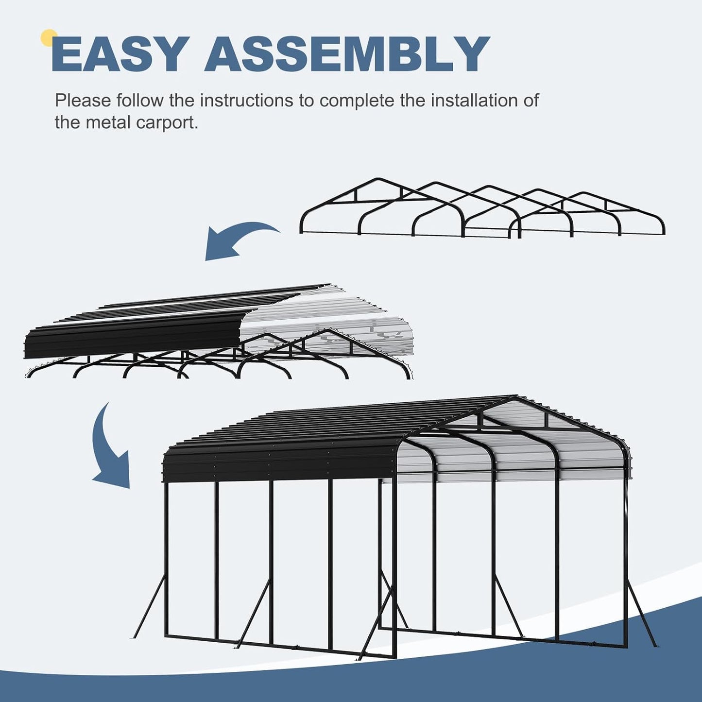 12x20 FT Metal Carport, Garage with Updated Frame Structure, Galvanized Steel Roof and Enhanced Base Canopy, Metal Garage Car Shelter Shade for Car, Boats and Truck