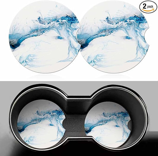 Blue Creative Liquid Car Coasters for Cup Holders Car Cup Holder Coasters 2 Pack for Car, Anti Slip Ceramic Car Cup Mat with Finger Notch Cute Car Interior Accessories for Women Men