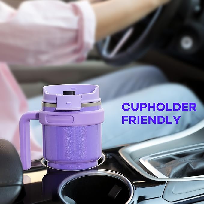 ALOUFEA 20 oz Insulated Coffee Mug Tumbler with Handle, Stainless Steel Travel Mug Tumbler with Lid and Straw,Double Wall Vacuum Leak Proof Ice Coffee Thermal Cup, Navy/Dark Rainbow