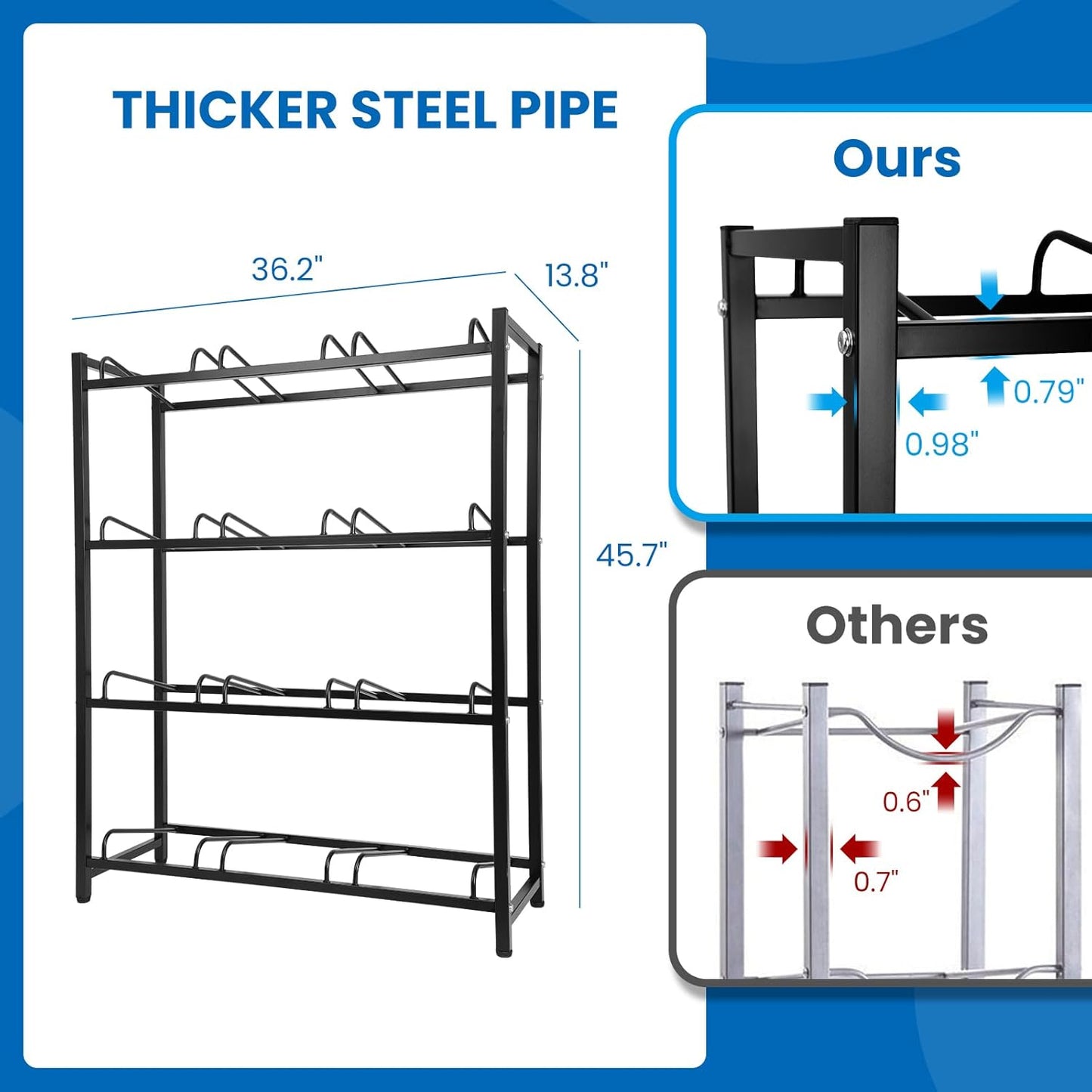 jolybebe 5 Gallon Water Jug Holder for 12 Bottles Without Wobbling, New Upgraded Heavy Duty 4 Tier Thicken Water Bottle Storage Rack for Home, Office, Kitchen, Warehouse, Garages Black