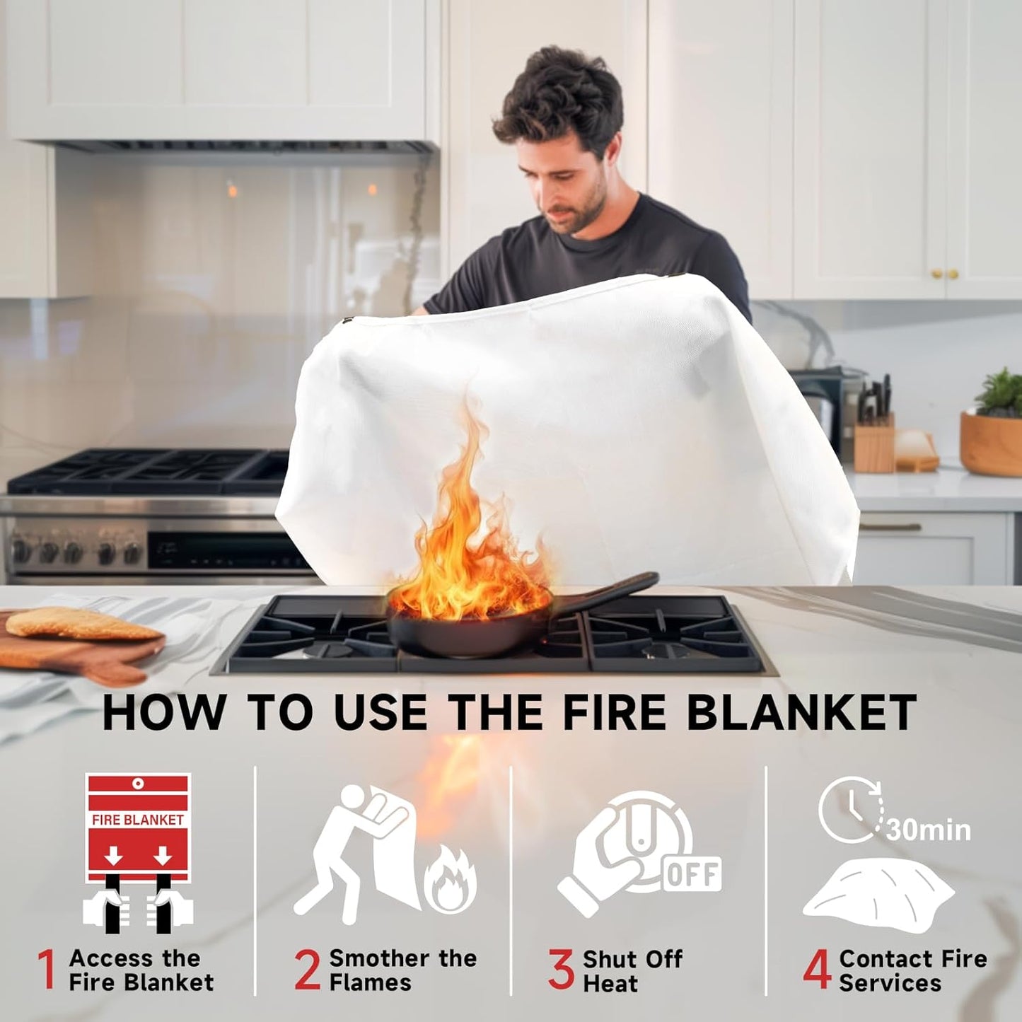 Fire Blanket Emergency for Home Kitchen - 12 Pack 40"x40" Fireproof Safety Protection Fiberglass Flame Retardant Blankets Survival Essential Kit for House Car Camping Outdoor Fireplace Grill BBQ