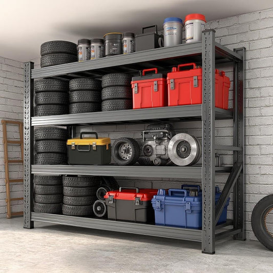 59" W Garage Shelving, Heavy Duty 4 Tier Metal Storage Shelves, Adjustable Industrial Shelving Unit for Garage, Warehouse, Workshop