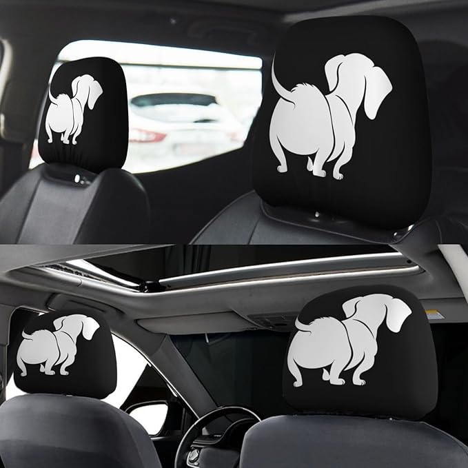 Dujiea 2 Pack Black Dachshund Dog Car Headrest Covers, Universal Soft Car Seat Head Rest Cover Protector, Vehicle Accessories Fabric Headrest Cover for Cars Vans Trucks