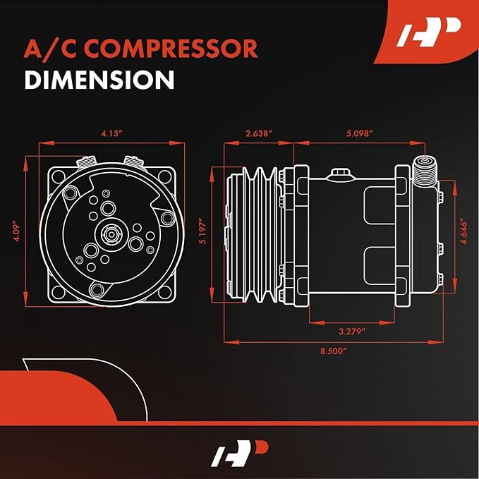 A-Premium Fit for Sanden 508 2PK Style, Universal A/C Compressor with Clutch, 2 Groove V-Belt, Chromed