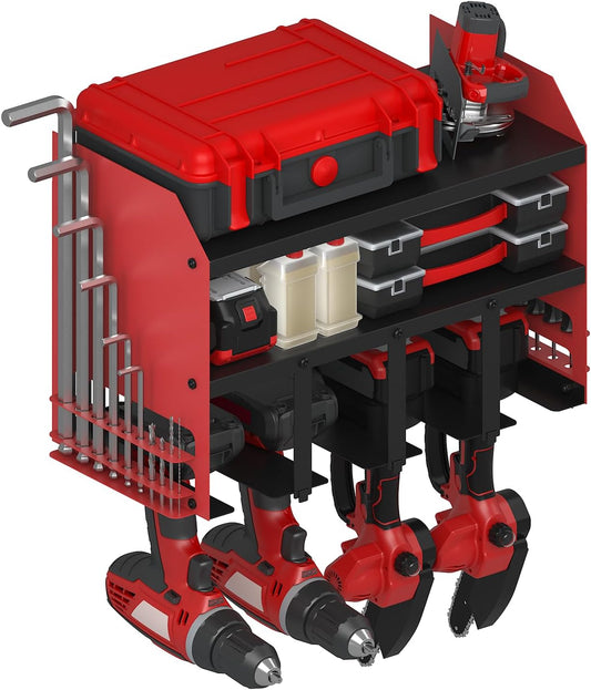 Power Tool Organizer Wall Mount, Utility Racks 3 Layers Storage Rack, Mini Chainsaw, Screwdriver, Drill Bit, Heavy Duty Iron Garage Tool Organizer Storage for Workshop Shed Pegboard Basement