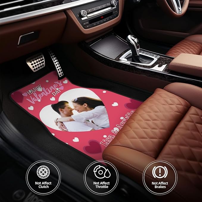 Personalized Custom Valentine Day Car Floor Mats 4 Piece 95% Universal Front Rear Car Floor Mats Fit Car SUV Van Truck All Weather Protection Valentine Day Car Gifts (Add Photo)