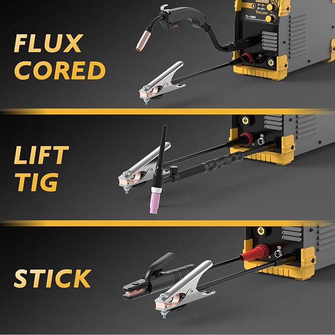 TOOLIOM 135A Flux Core Welder MIG Welder 110V Flux MIG/Lift TIG/Stick 3-in-1 Welding Machine IGBT DC Inverter