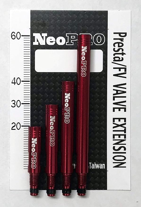 NeoPRO Presta Valve Extension Extender Kit (Pack of 2) w/Valve Key and Cap - Available in 4 Lengths - 20,30,40,60 mm (Red, 30mm)