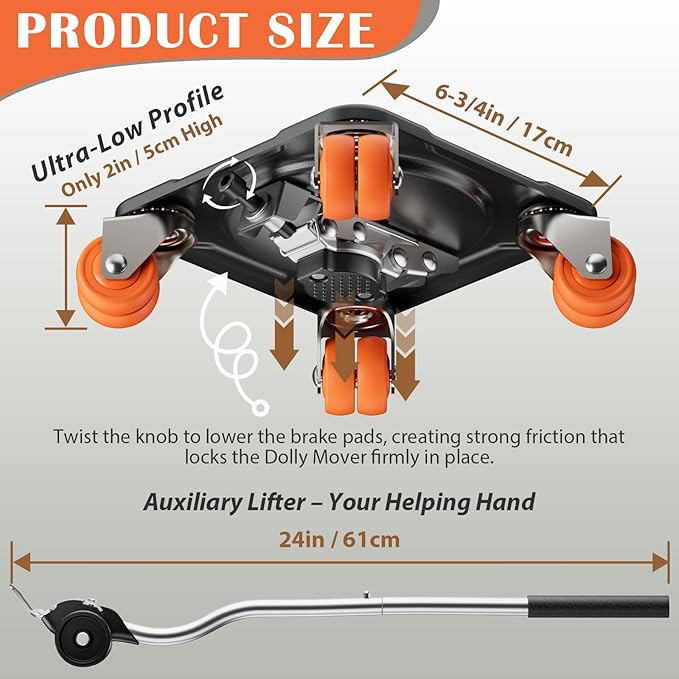ONEON Furniture Mover Ultra Parked Edition with 10 Wheels – All-New Upgraded Double-Wheeled Low-Profile Dolly with Parking Lock for Long-Term Placement Under Heavy Item, Supports up to 2200 lbs
