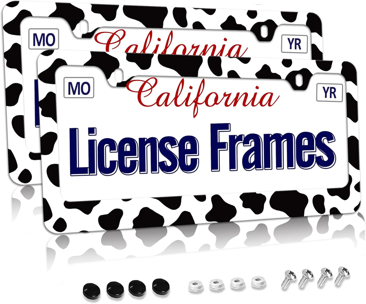 Cow Print Tag Cover for License Plate Frame, License Plate Frames Cow Print License Plate Frames,Cow License Plate Holder 2 Pack for Women 12.3" X 6.3"