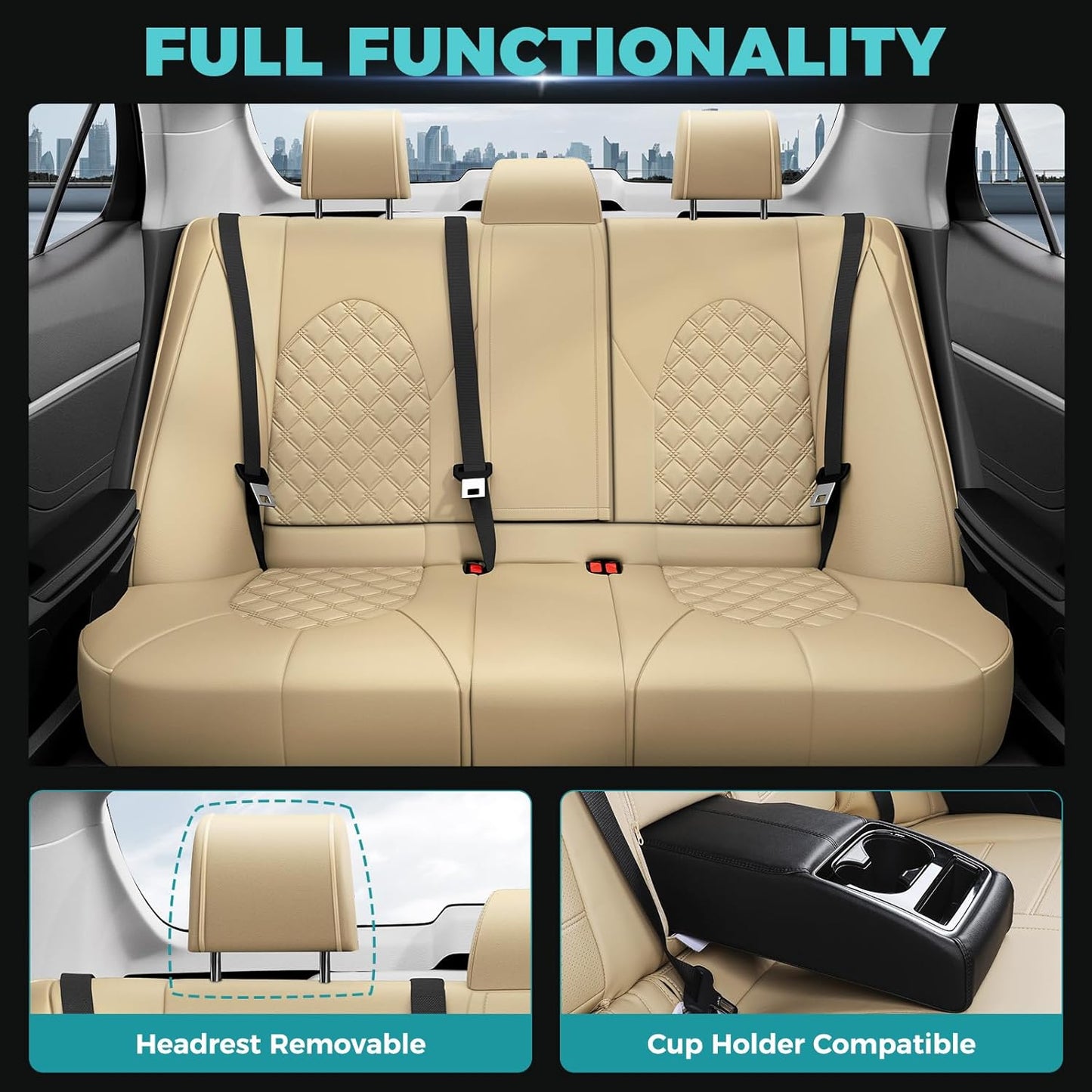 for Toyota Camry Seat Covers Hybrid XLE XSE 2018 2019 2020 2021 2022 2023 2024 - Custom Car Seat Cover Full Set, Waterproof Breathable Cushion Protector, Leather Seat Cover for Cars Beige