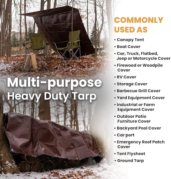 WHITEDUCK 14x16 Tarp 16 MIL Heavy Duty Poly Tarp Waterproof UV Resistant, True to Size, Rust-Proof Grommets, Tear & Rip Resistant, Extra Thick, Camping, Construction, Boat & Equipment Cover
