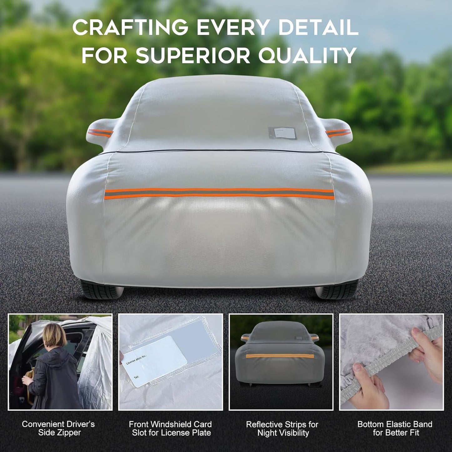 Waterproof SUV Car Cover: 6-Layer Protection from Rain, Snow, UV & Dust - Universal Fit up to 189 inches with Zipper Door & Windproof Straps for Outdoor, Garage, Travel Use, Silver