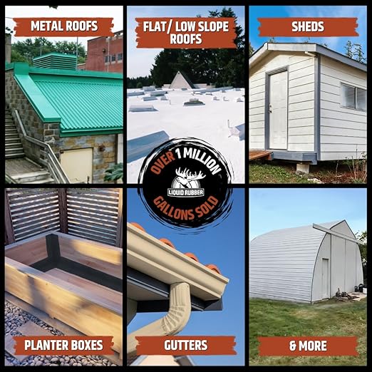 Liquid Rubber Silicone Roof Coating - UV-Reflective, No Primer Needed, One-Coat Sealant for Flat, Sloped, Metal, Wood, Concrete, EPDM, and TPO Roofs, White, 1 Gallon
