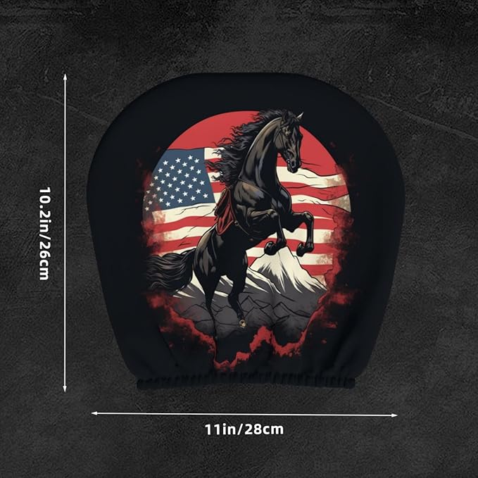 Dujiea 2 Pack Horse Jumping Mountain American Flag Car Headrest Covers, Universal Soft Car Seat Head Rest Cover Protector, Vehicle Accessories Fabric Headrest Cover for Cars Vans Trucks
