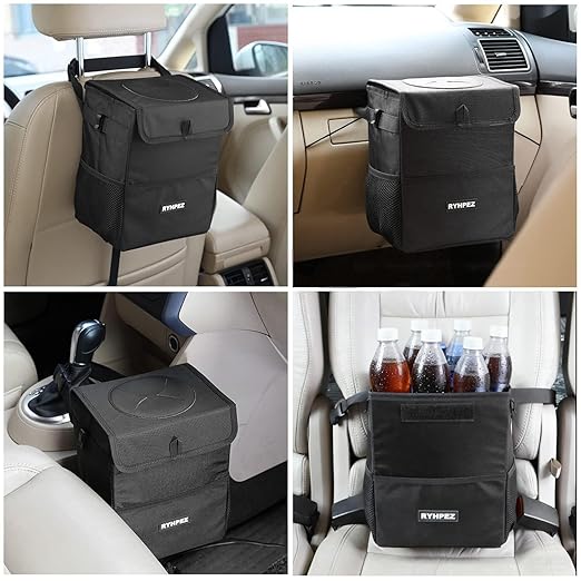 Ryhpez Car Trash Can with Lid - Leakproof Garbage Bin Car Organizer Bag, Foldable Vehicle Trash Bin with Structure Support, Automotive Truck Accessories for Women & Men (2 Gallon/7.5L)