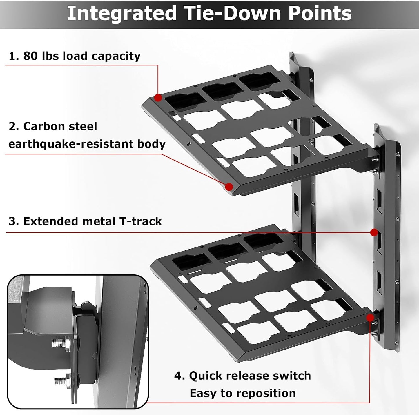 Upgraded Carbon Steel 2-Shelf Racking Kit, 48-22-8480 Compatible with Mil. Waukee Packout Shelf Wall Mount, 80 lbs Load Capacity, Extended 23-inch E-Track, 2-Shelf Compatible Mil. Waukee Packout