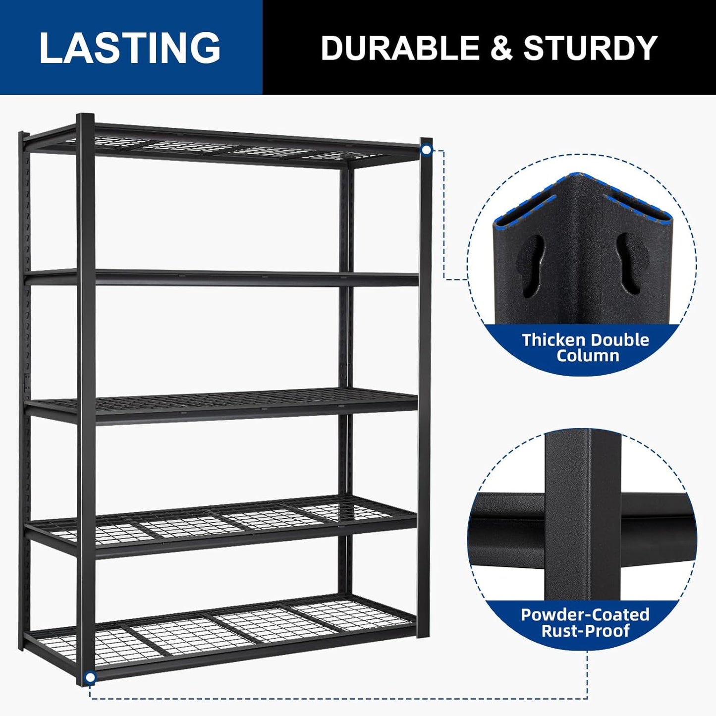 BILT HARD 60" W x 24" D Garage Shelving 3500 LBS, 72" H Storage Shelves, Heavy Duty 5-Tier Metal Shelving Units with Adjustable Shelf, Steel Wire Utility Storage Shelves