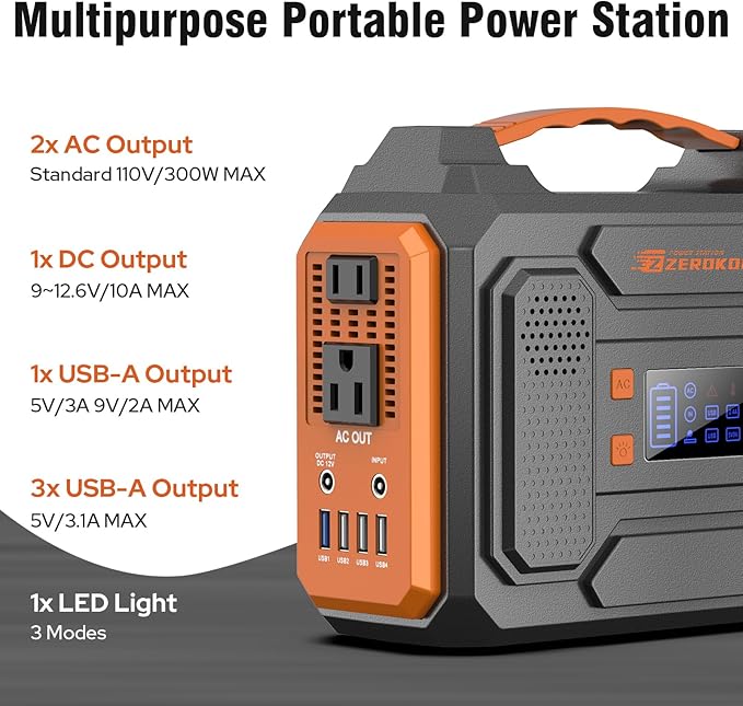300W Solar Powered Power Bank Generator with 60W Panel, Portable Solar Power Station with DC AC Outlet 110V for Laptop Smart Devices RV Outdoor Camping