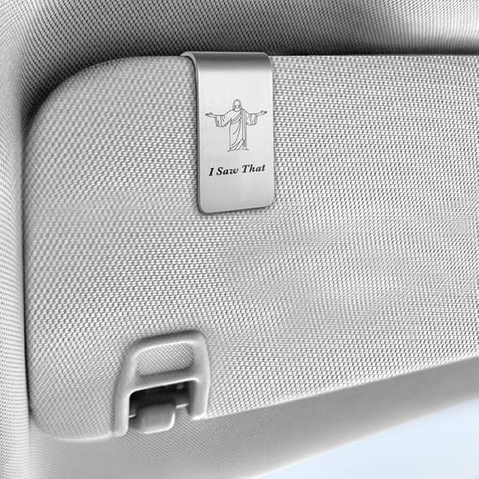 The Load Saw That Funny Jesus Quote Engraved Stainless Steel Car Visor Clip, Travels Visor Car Accessories for Women Men, Christian Gifts for Women Men Family Friend Driver, New Driver Gifts