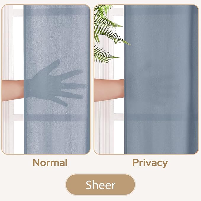 HOMEIDEAS Non-See-Through Stone Blue Privacy Sheer Curtains, 52 X 63 Inches Long 2 Panels Sheer Curtains Light Filtering Window Drapes for Bedroom Living Room
