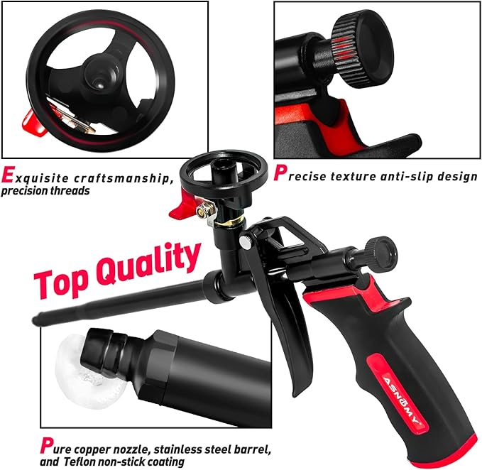 ASNOMY 2 Pack Professional Expanding Foam Spray Gun, (2 x Foam Gun / 8 Nozzle) PU Foam Gun Insulation, Foam Dispensing Gun, for Caulking, Insulating Foam Applicator