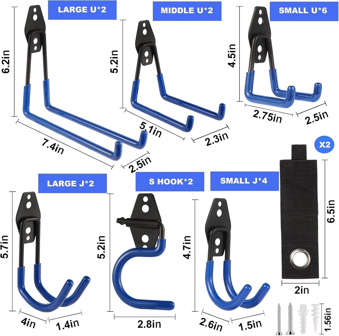 Garage Hook Heavy Duty Wall Storage Hangers, 20 Pack Garage Storage Hooks Steel Tool Blue for Ladders, Ropes, Garden Tools