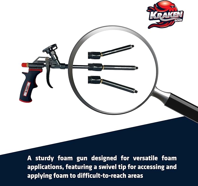 Kraken Bond PRO Insulation Foam Gun - 1 Pack - Non-Stick Teflon Coated, 360° Swivel Tip - High Precision for Insulation and Sealing - Ideal for Contractors and DIY Enthusiasts
