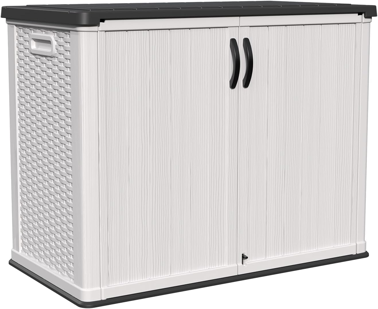 Patiowell 26 Cu.ft Plastic Outdoor Storage Shed w/o Shelf, Lockable Waterproof Horizonal Storage Cabinet Tool Box for Patio, Garden Tools, Garbage Cans, Pool Supplies, White(Not Include Shelves)