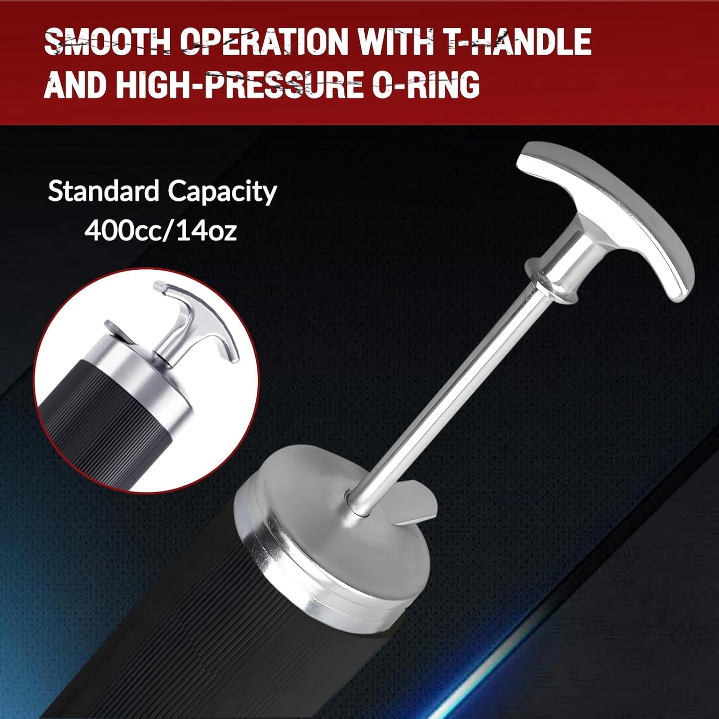 Heavy Duty Grease Gun Kit, 8000 PSI Professional Pistol Grip 14 oz Load with 12" Flex Hose, Locking Coupler, Extension Pipe, and Sharp Nozzle,Red(Upgrade)