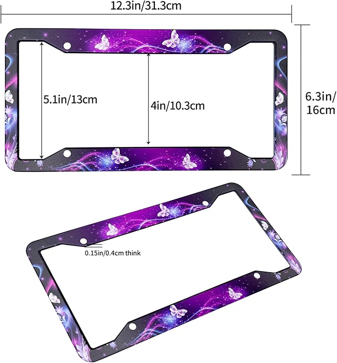 Butterfly License Plate Frame Cover Universal US Car Plate Holder Tag Accessories Decor for Women Man 2 Pack with Screw 12.3 x 6.3 Inch