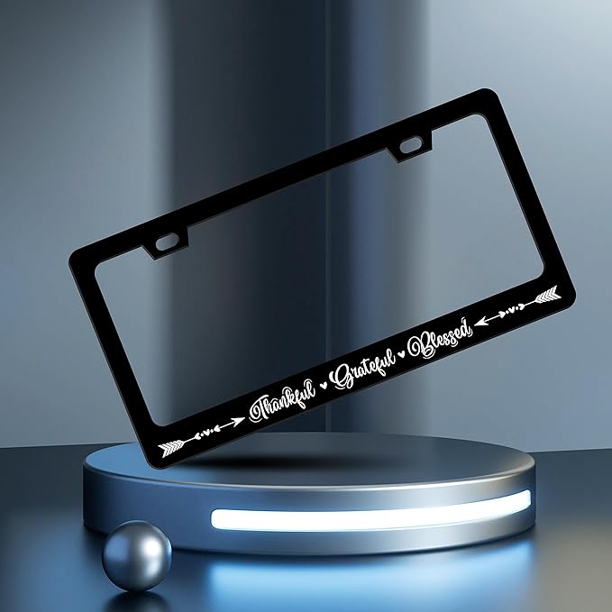 2 Pcs Thankful Grateful Blessed License Plate Frame Christianity License Plate Frames Personalise Stainless Steel Funny Design Compatible with Standard License Plate Holder for USA Canada 6 X 12 Inch