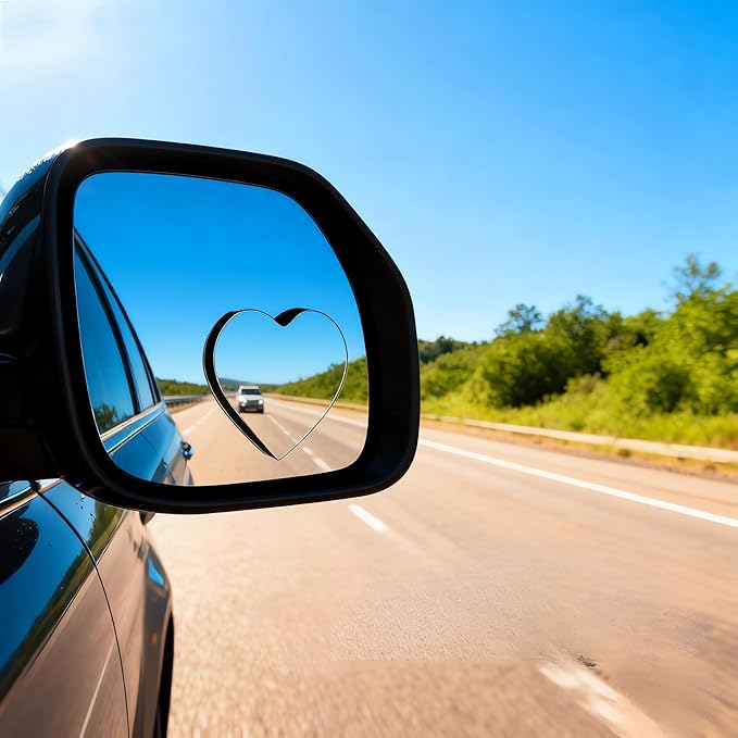 2 pcs Blind Spot Mirrors, 2" Heart Shaped HD Glass Convex 360° Wide Angle Side Rear View Mirror with ABS Housing for Cars SUV and Trucks, Chrome Heart shape, Pack of 2