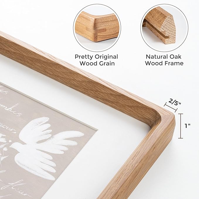 Heimlove 6x8 Picture Frames Natural Oak,Original Wood Hand Make Crafted Photo Frame with Mat to 5x7 Graduation Picture Display,Family Picture,Wedding Picture Tabletop & Wall Decoration